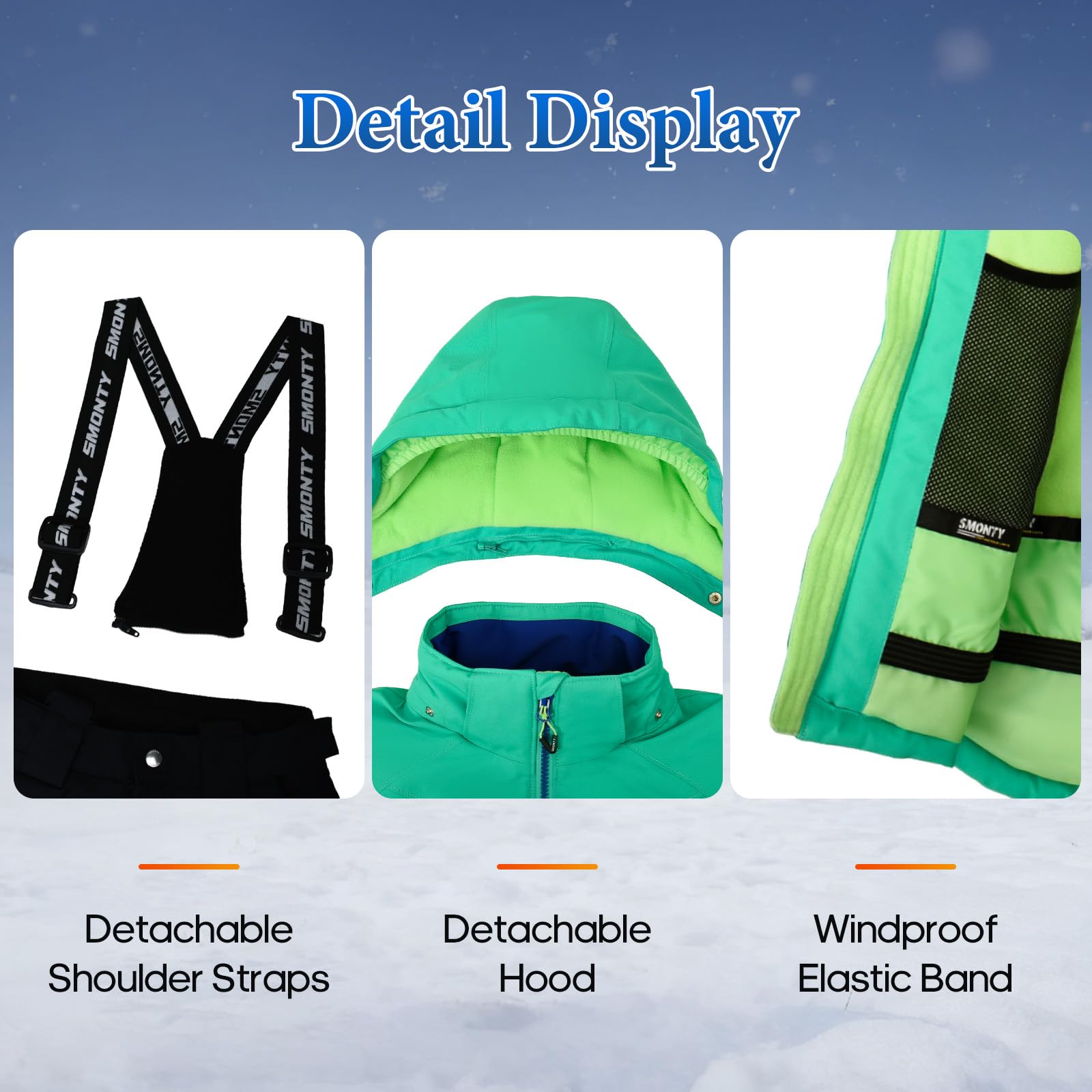 SMONTY SNOWER Tuta da Sci per Bambine con Cappuccio Staccabile, Completo da Sci, Super Caldo, Tuta Invernale per Bambina, Ragazza, Neve, Freddo, Impermeabile, Montagna, Sport Invernali, Regalo
