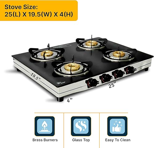 Miniatura 2 de 24 inch Gas Cooktop - Tempered Glass Gas Stove with 4 Burner & Stainless Steel Lower Body - Counter top Gasstove for RV Propane Stove, Apartment, or