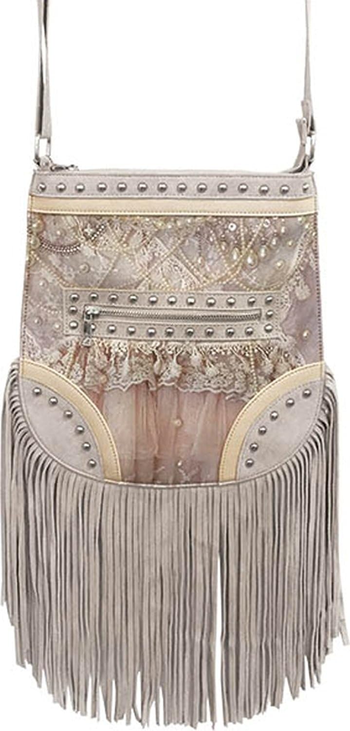 Victorian Antique Pearls and Lace Western Fringe Crossbody Handbag Purse
