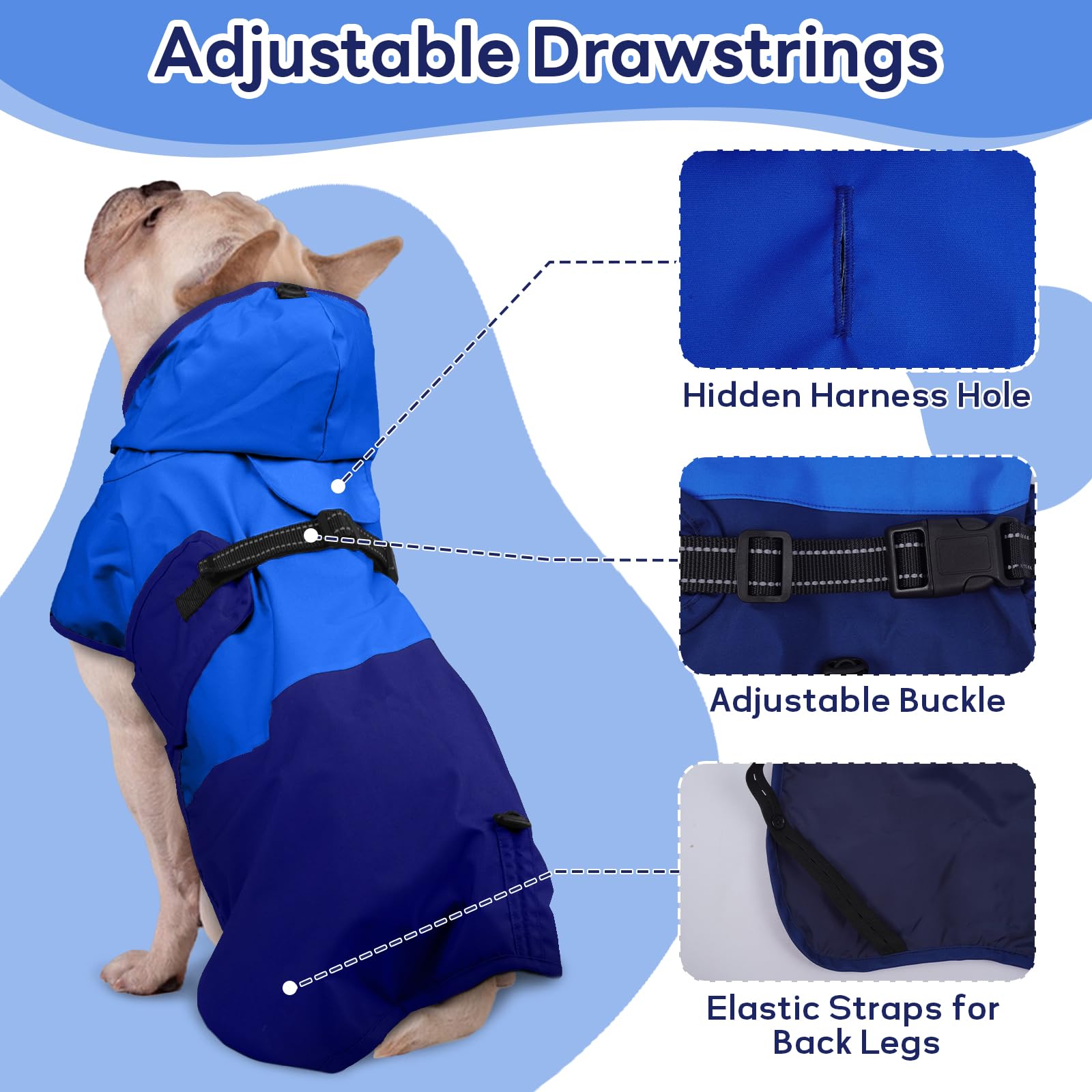 Chubasquero Perro Grande, Chaqueta Impermeable para Perros Grande Impermeable Perro Grande Cubierta Completapara Ajustable Sudaderas a Prueba de Viento Perros(Azul, XL)