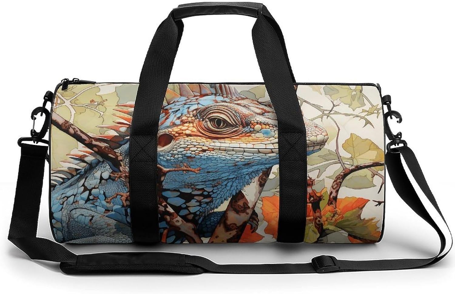 Lizard on The Branch Gym Bag Hand-held Fitness Bags Cylindrical Fitness Bag with Shoe Large Compartment Duffle Bags for Travel Sports Unisex