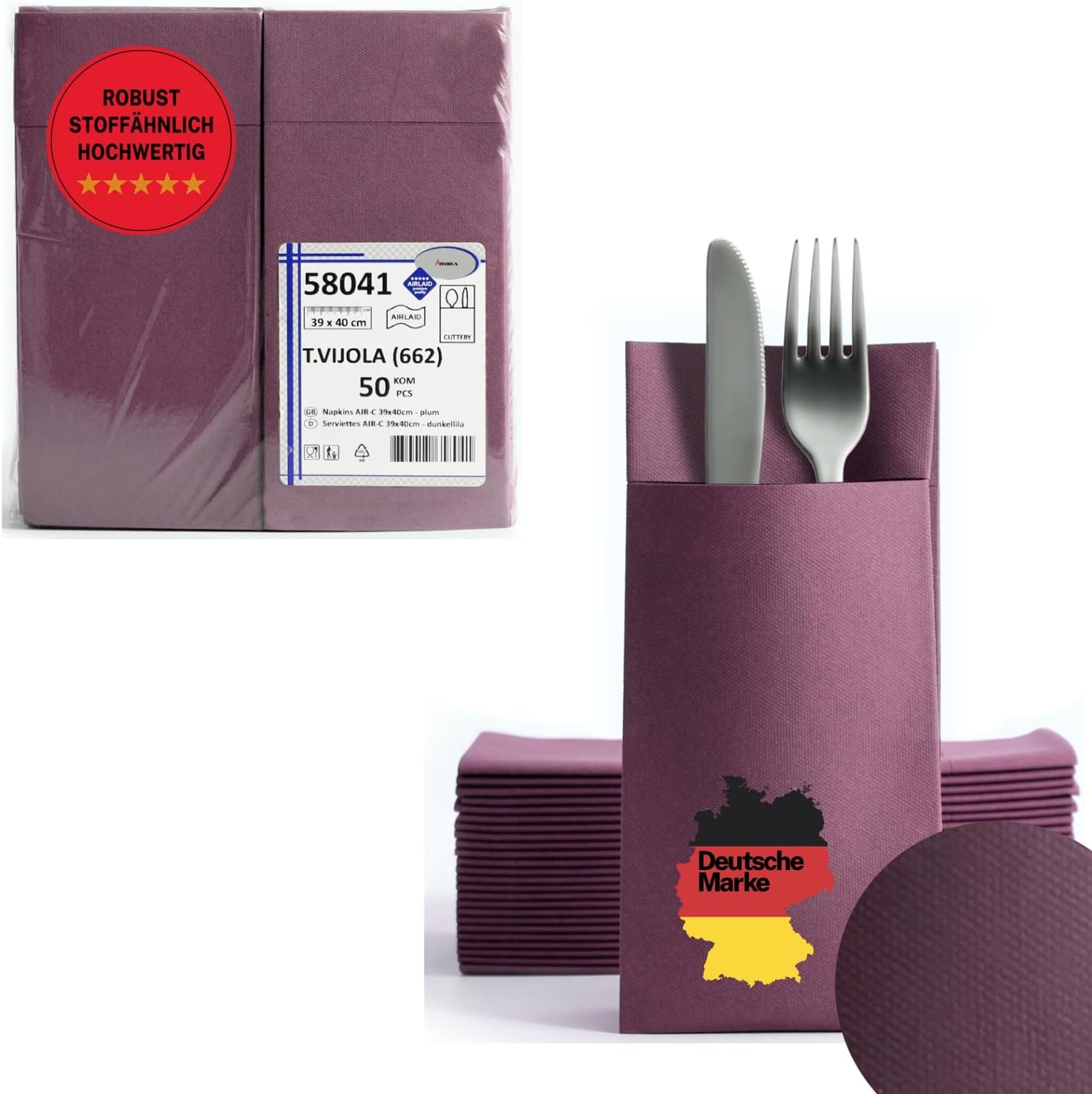Felt Tableware Pocket Set Purple Plum and Done Gefaltene Airlaid Disposable Napkins with Slot Plain Colour: 40 x 40 cm Pack of 50 18 Fold Cutlery Case Great Value Fabric Look Wedding Napkins