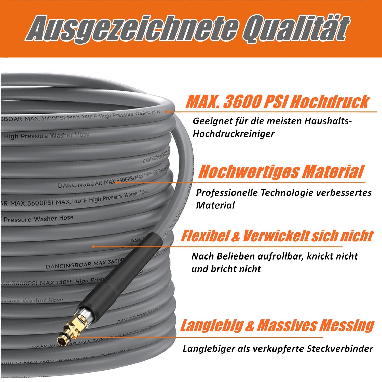 10m Gummi Hochdruckschlauch für Kärcher K2 K3 K4 K5 K6 K7, 3600PSI Superflexibel Jet Wash Verlängerungsschlauch mit Klick-Schnellkupplung Ersatzschlauch für Kärcher Zubehör