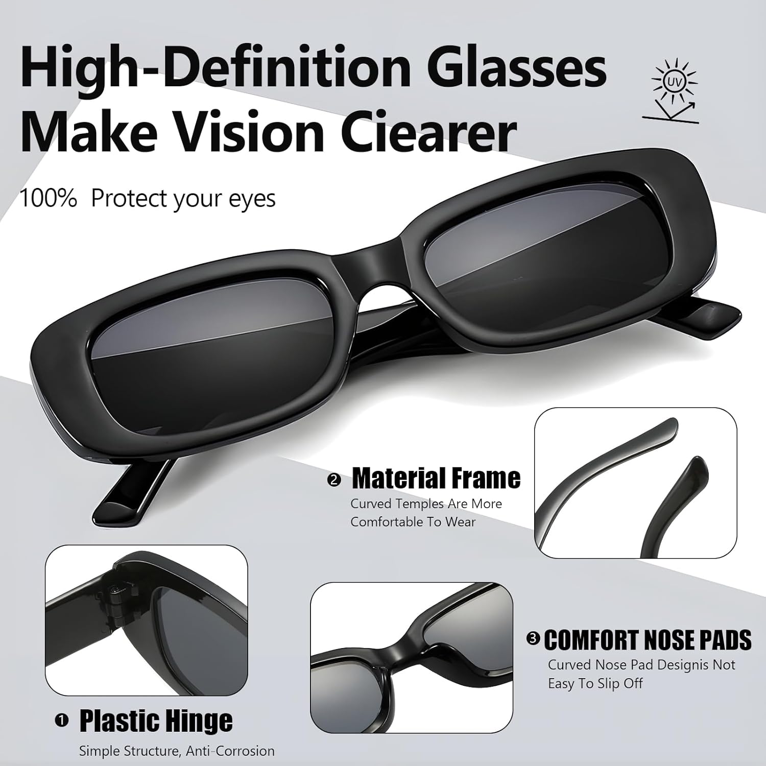 Bulk Rectangle Sunglasses for Women Retro Small 90s Trendy Y2K Sun Glasses for Bachelorette - Image 8