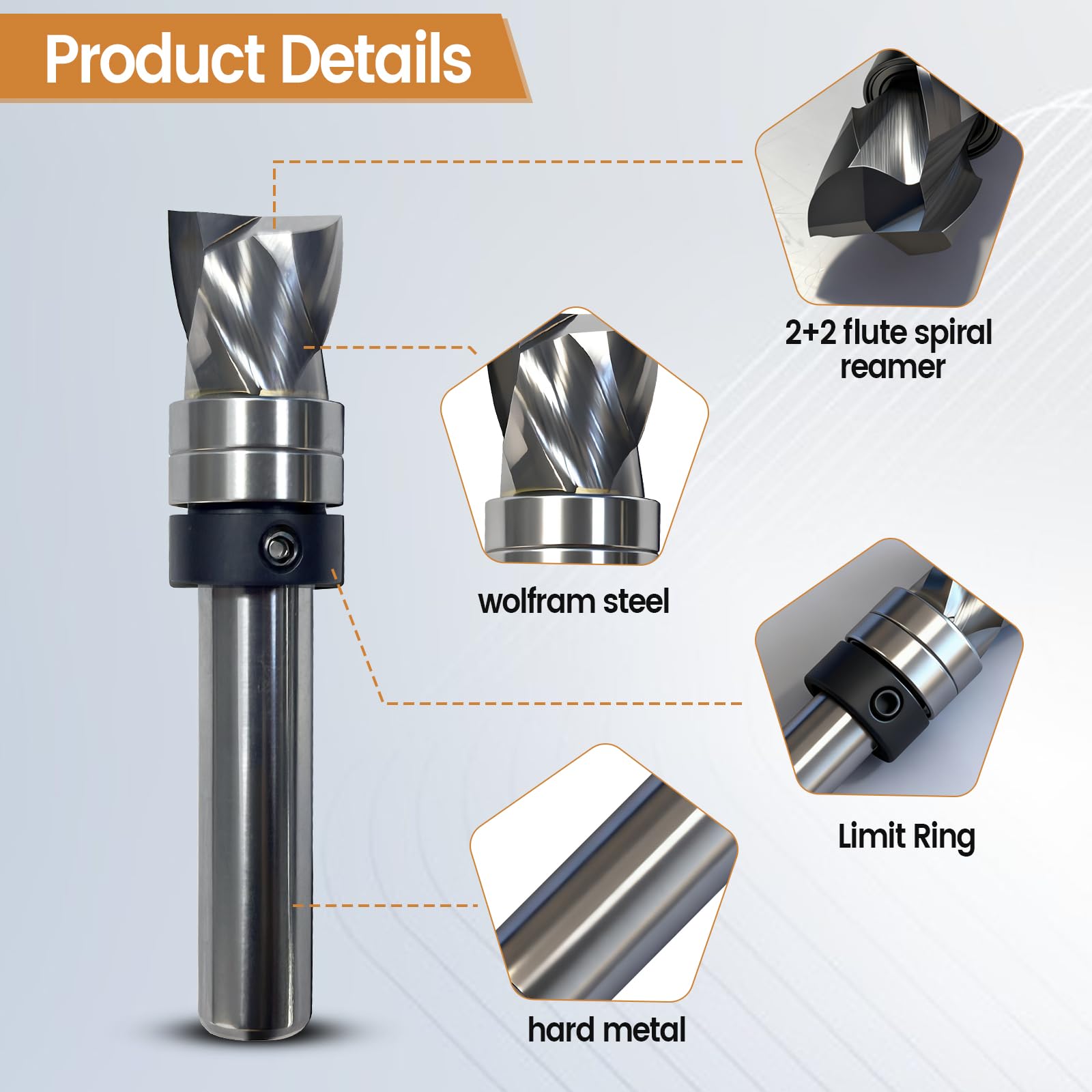 Fraise à défoncer en spirale avec tige de 8 mm, longueur de coupe de 12,7 mm, diamètre de coupe de 12 mm, fraise à rainure en spirale à compression en carbure massif pour le travail du bois