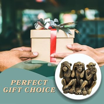 3 Wise Monkeys Statue - Hear No Evil, See No Evil, Speak No Evil Resin Figurine with Antique Bronze Finish - Office Desk Decor, Home Accents & Men's Gifts (7.49 cm Compact Design)
