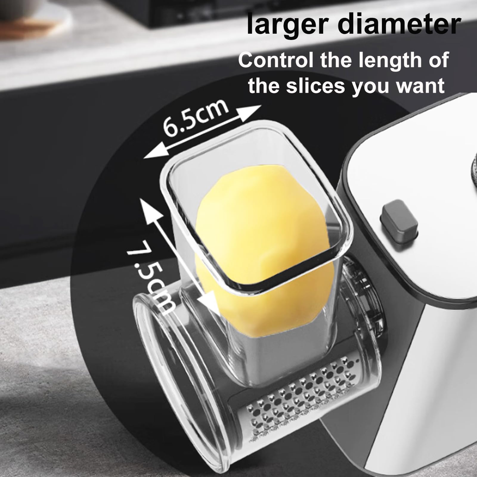 Grattugia elettrica Professionale per Verdure, affettatrice elettrica con 5 Lame in Acciaio Inox e Diametro di 7,5 cm, Tritatutto Multifunzionale per Frutta/Verdura/Formaggi