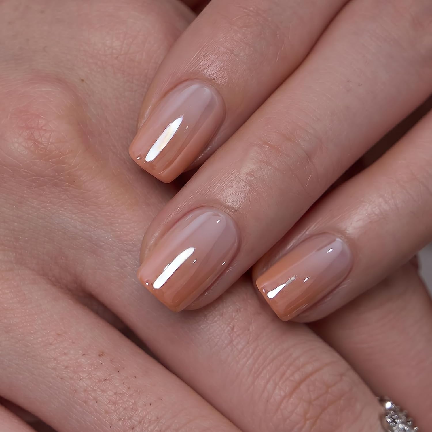 CurvLife Short Square Satin Press On Nails, Blush Satin Nude Pink, Soft Gel