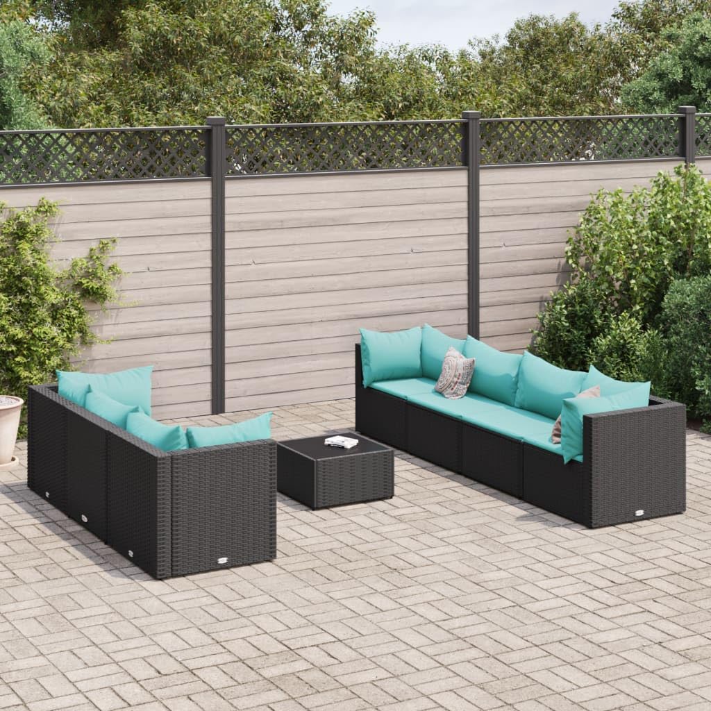 Makastle Salon de Jardin 8 pcs Résine Tressée Noir avec Coussins