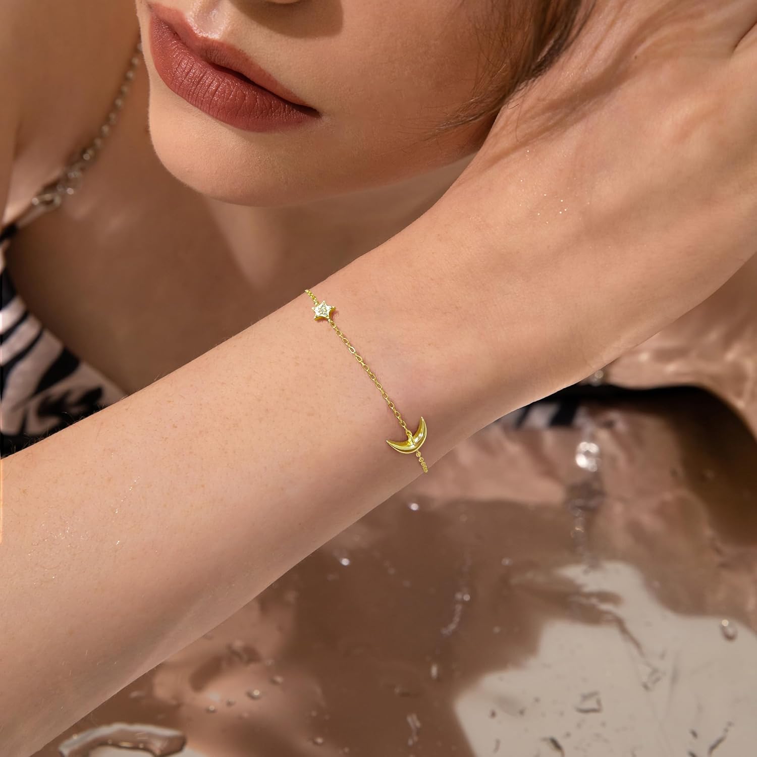 Love Heart Bracelet for Women 925 Sterling Silver Cute Star Moon Emerald Charm Chain Bracelet 14k Gold Plated Adjustable Link Bracelet Bangle Jewelry Christmas Gifts to Daughter Mom - Image 2