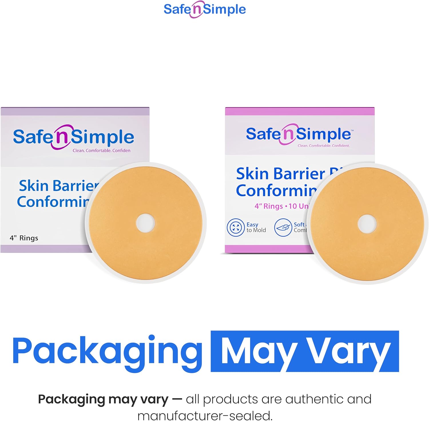 Safe n' Simple Conforming Adhesive Seals - 4 Inch - Pack of 10 - Stoma Barrier Rings Barrier - Cohesive Skin Barrier - Accessories for Ostomy-Colostomy-Ileostomy- Supplies