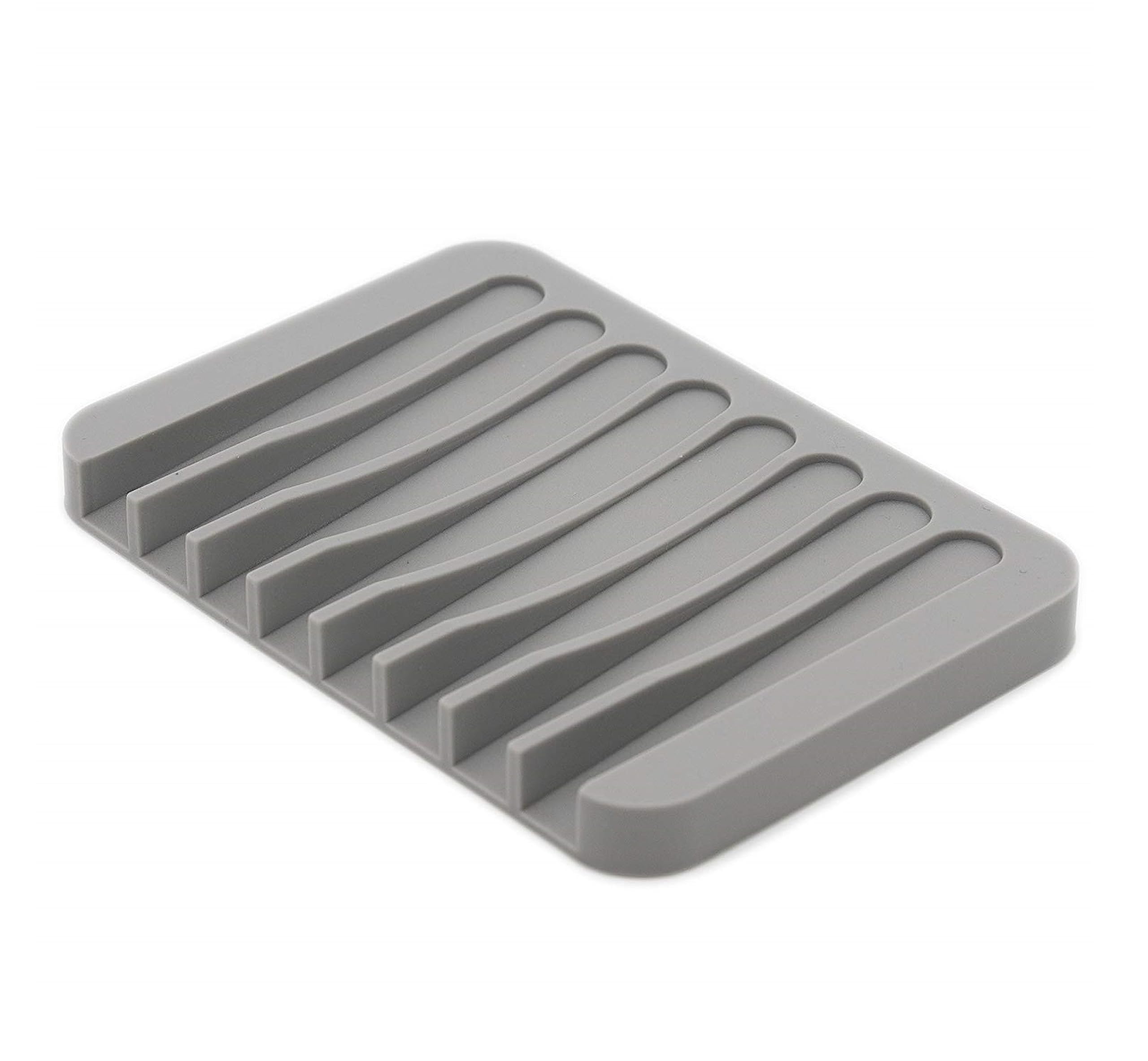 Mr.gadget's Solutions Grey Soap Dish, Flexible Bathroom Silicone Soap Dish, Soap Pads Organizer, Water Soap Tray Stand, Non-Slip Silicone Soap Box, Drainable Soap Saver Pad For Shower Bathroom Kitchen