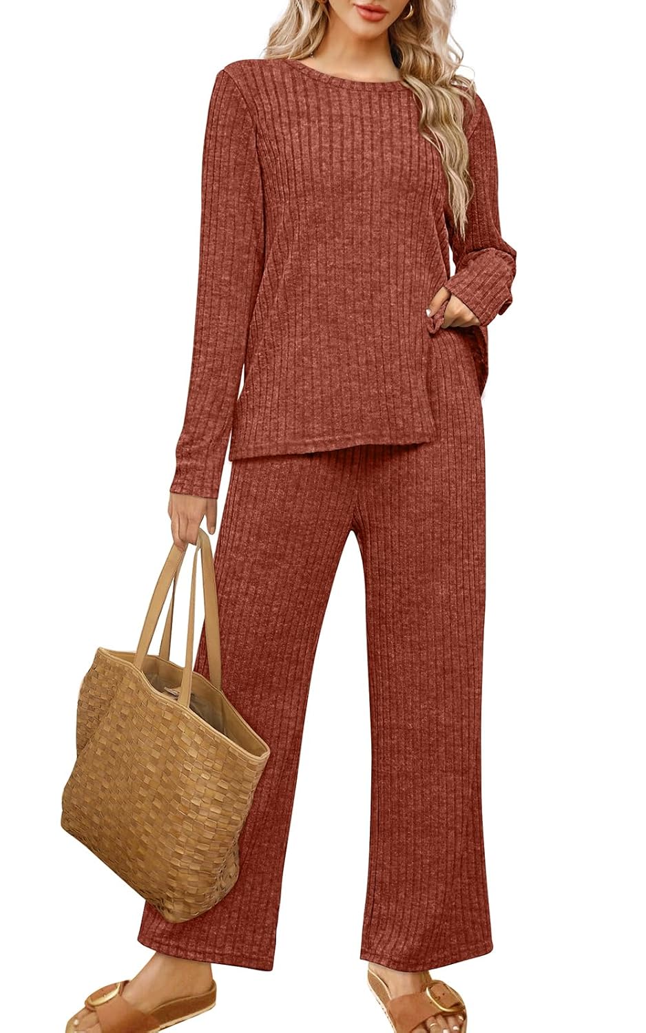 WIHOLL Womens Two Piece Outfits Lounge Sets Cozy Sweater Loungewear with Pockets 2025