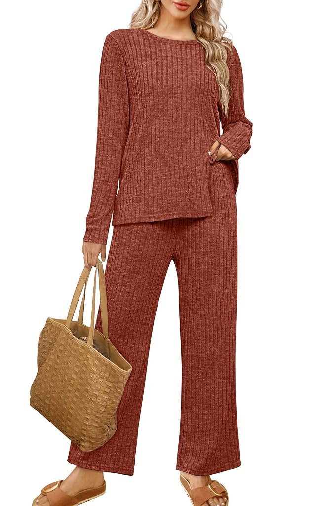 WIHOLL Womens Two Piece Outfits Lounge Sets Cozy Sweater Loungewear with Pockets 2025