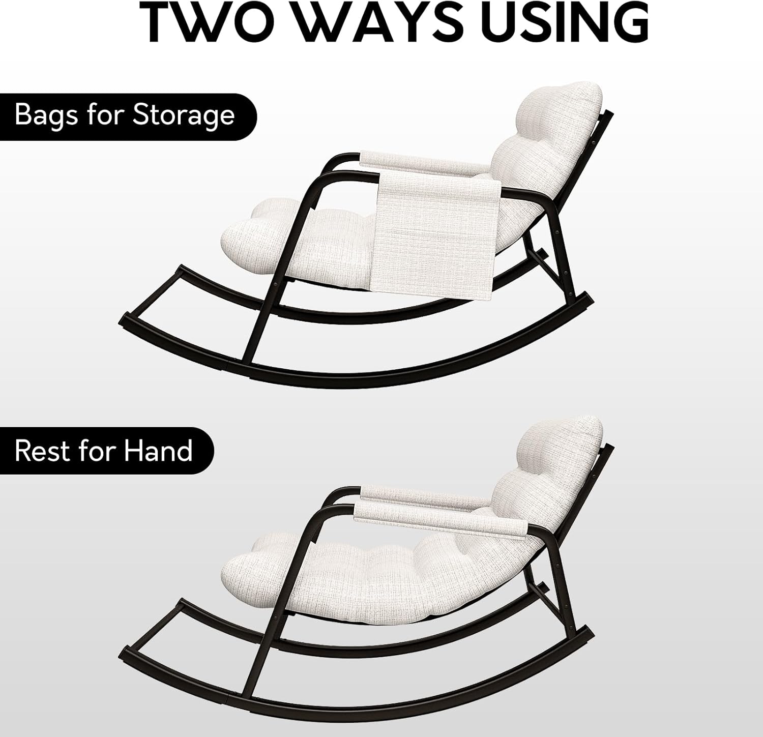 Indoor Outdoor Patio Rocking Chairs Set of 2, Papasan Rocking Chairs, Double Papasan Chair with Cushion, Oversized Modern Rocker Chairs for Living Room, Bedroom, Porch, Garden Beige