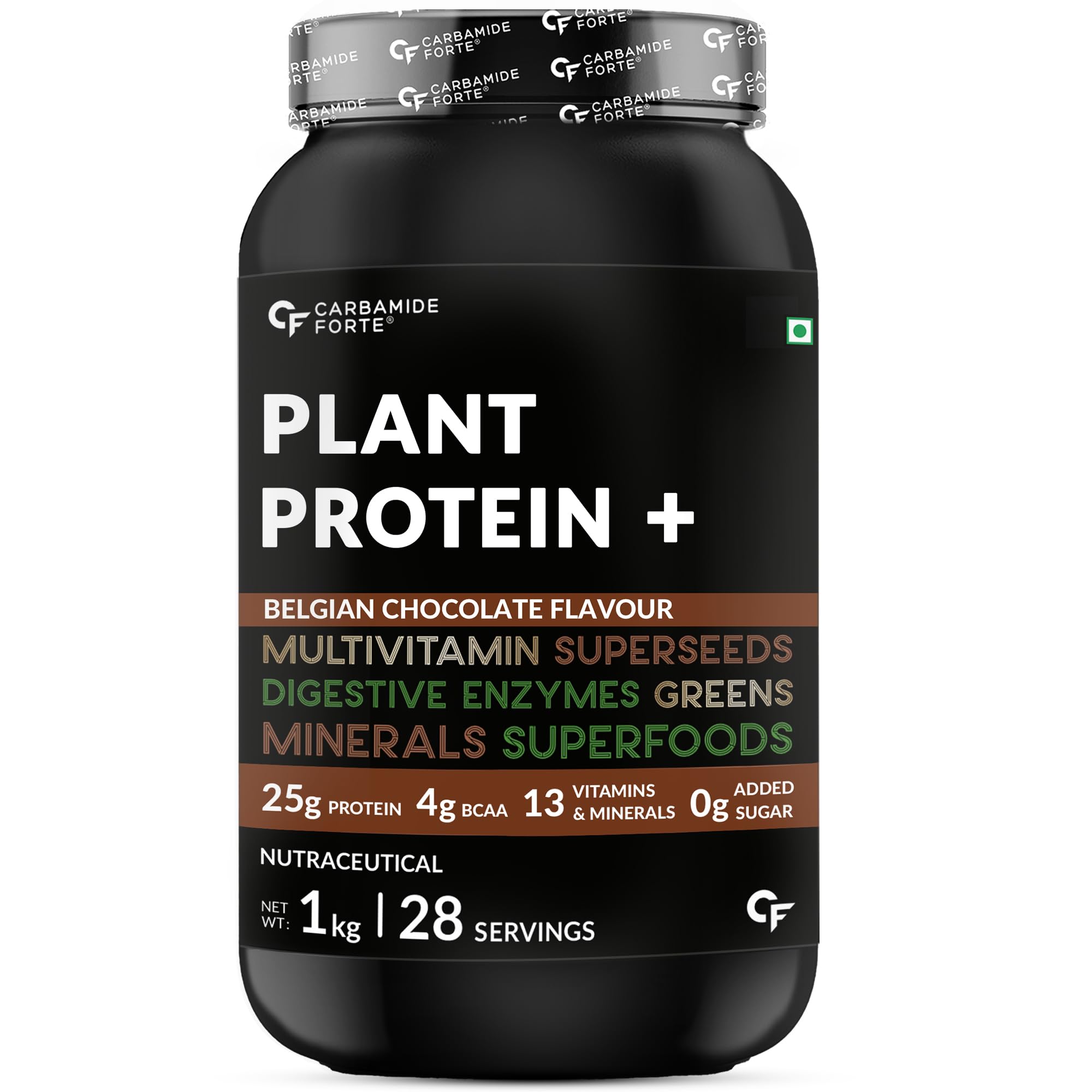 Carbamide Forte Plant Protein Powder For Men - Plant Based Protein Powder with Multivitamin, Minerals, Superfoods, Pea Protein, Digestive Enzymes - Belgian Chocolate Flavour - 1kg-image-40