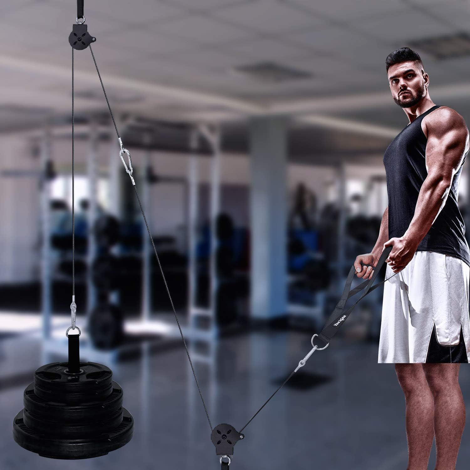 Yes4All Weight Plate Loading Pin 1 inch and 2 inch, Fitness LAT Cable Pulley System Gym, Heavy Duty Gym Equipment For Home with Tricep Rope Cable Attachment