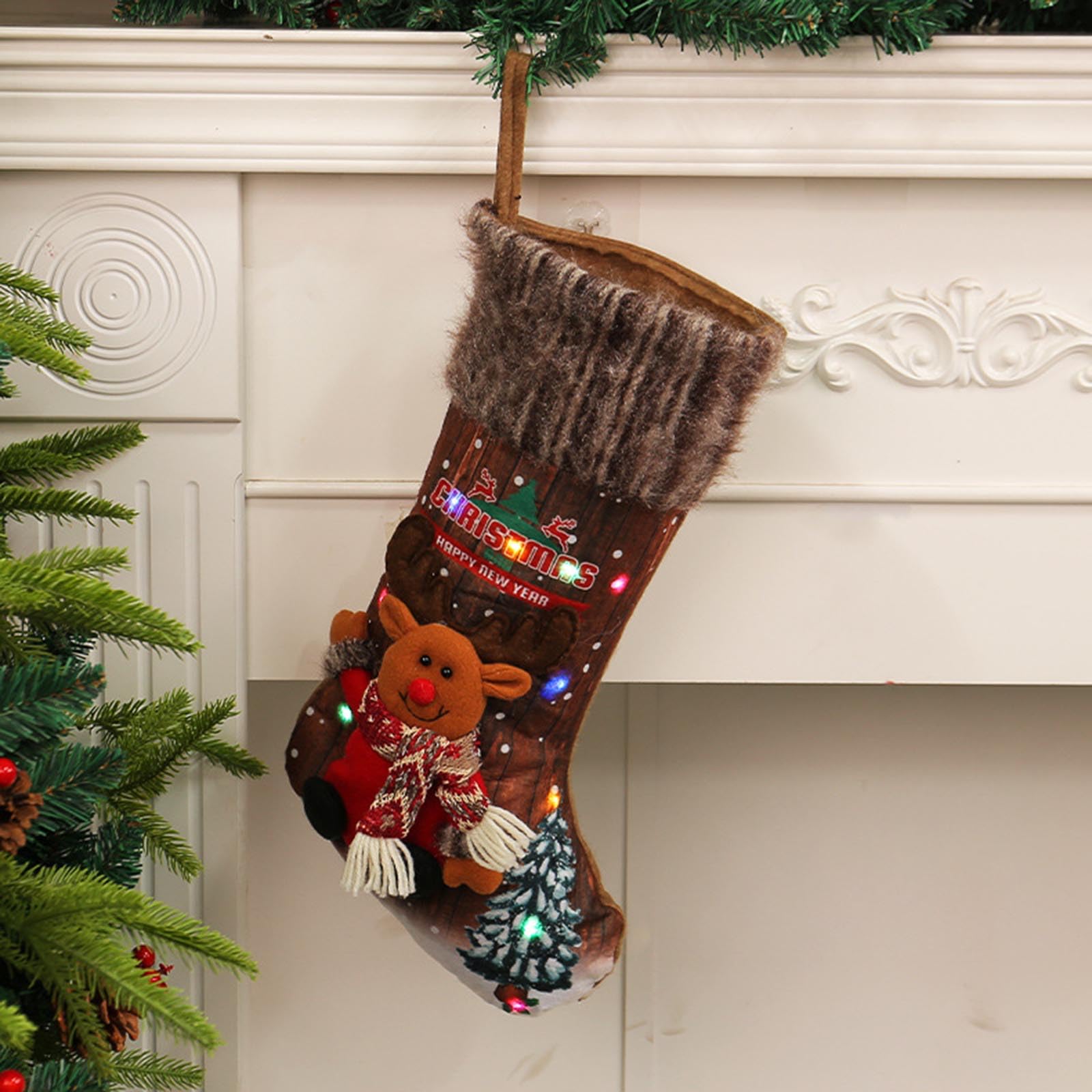 Chaussettes de Noël à LED à suspendre - Bas de Noël - Bottes de Noël - Décorations de cheminée - Bas de Noël à LED