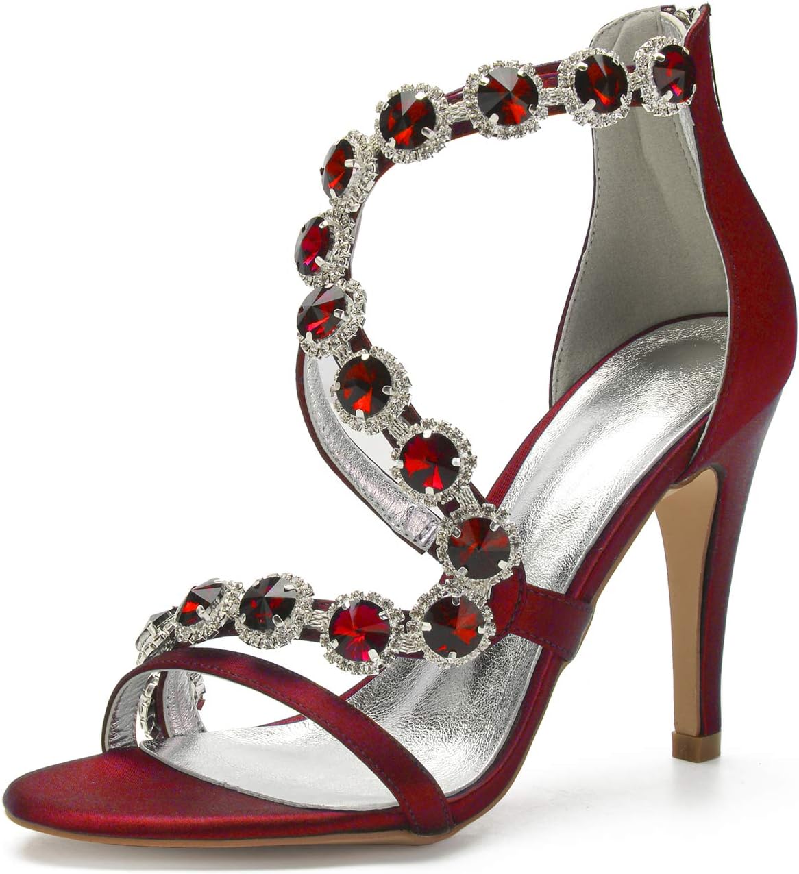 Anna's BridalWomen's Bridal Wedding Sandals High Heels Crystal Satin Ankle Strap Rhinestones Zipper Back Formal Evening Prom Party Dress Shoes Pumps