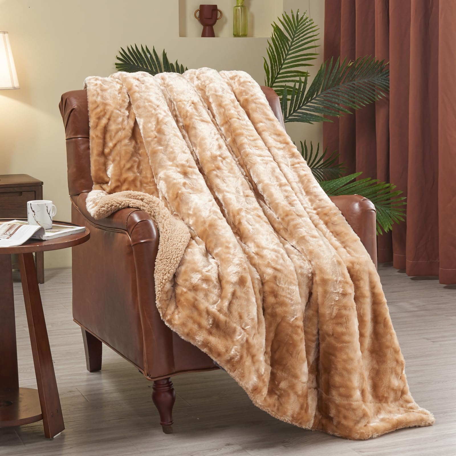NEWCOSPLAY Super Soft Faux Fur Throw Blanket for Couch Brown Fuzzy Plush Warm Blanket for Sofa Bed (Brown, Throw(50"x60"))