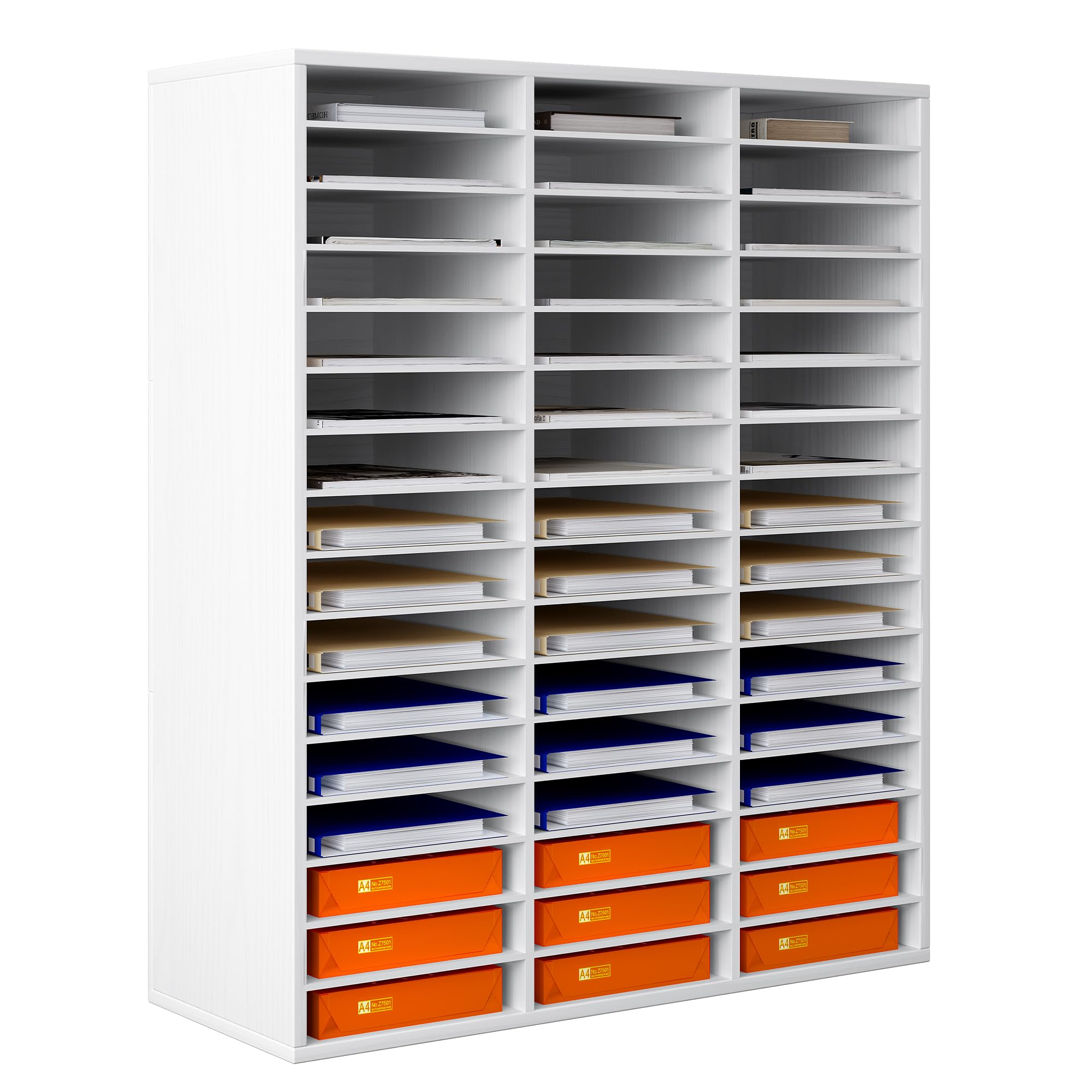 PAG-Mass Mail Sorter Wood Literature Organizer, Student Mailbox for Classroom, Desktop Bill Paper Organizer for Office Home School, 48 Compartments,
