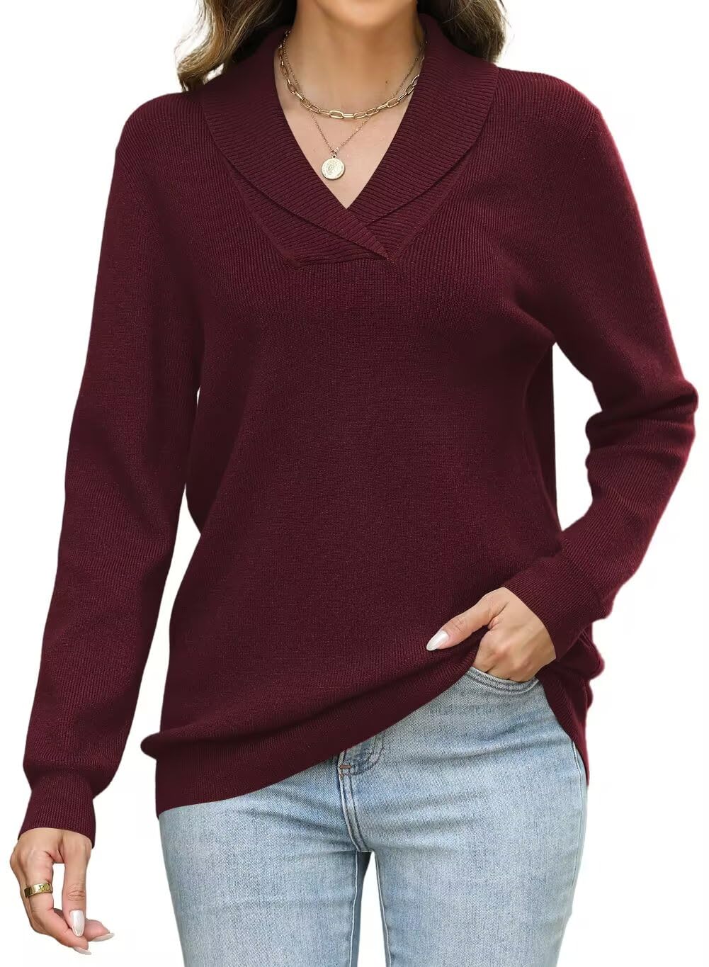 JOCAFIYE Sweater for Women 2026 Long Sleeve V Neck Casual Knit Pullover