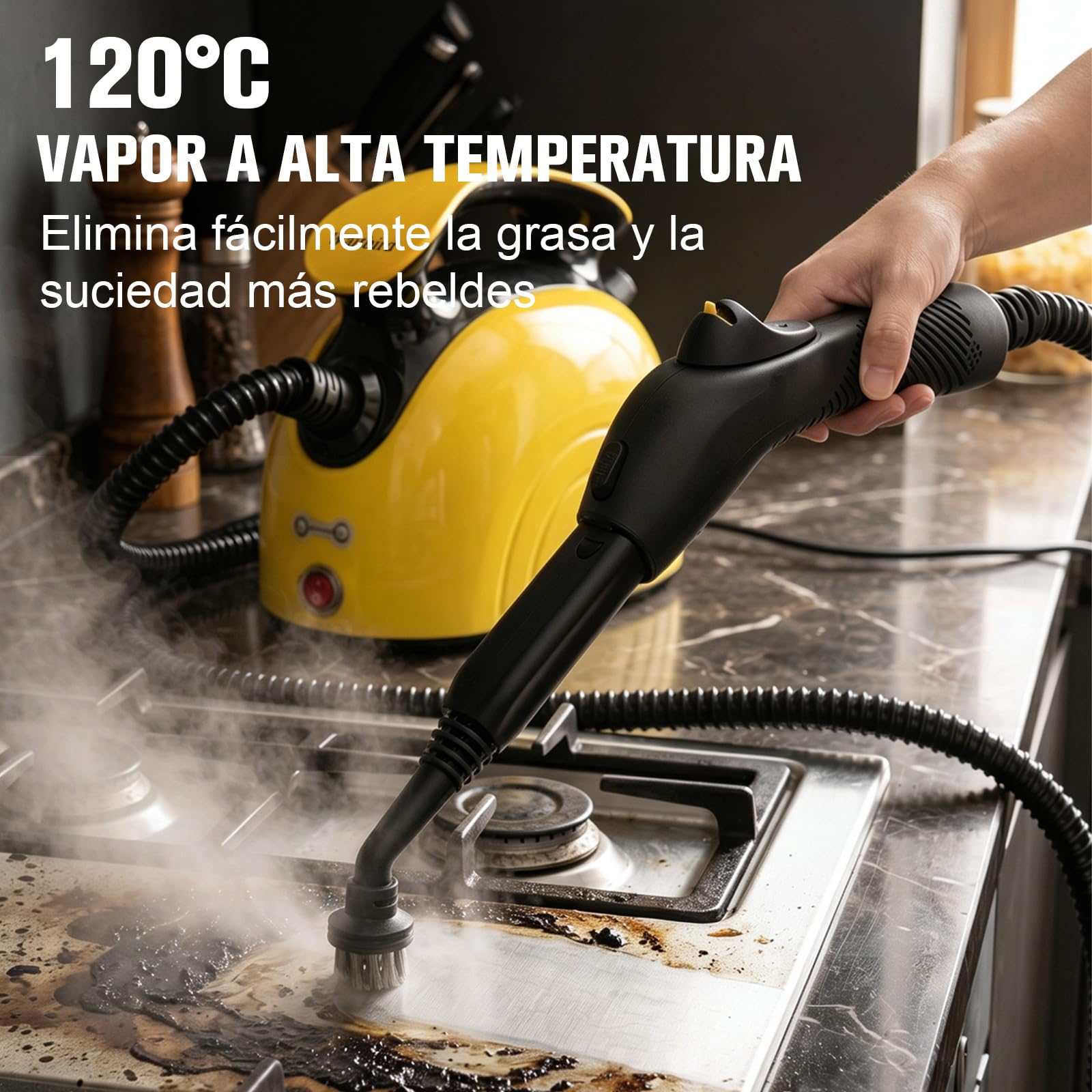 Waitbird Limpiador de vapor de mano para el hogar, 4,5 bar, 120 °C, vapor caliente, 1500 W | 21 accesorios | Sin productos químicos para suelo, coche, pared, juntas, cocina y baño | doble bloqueo de seguridad
