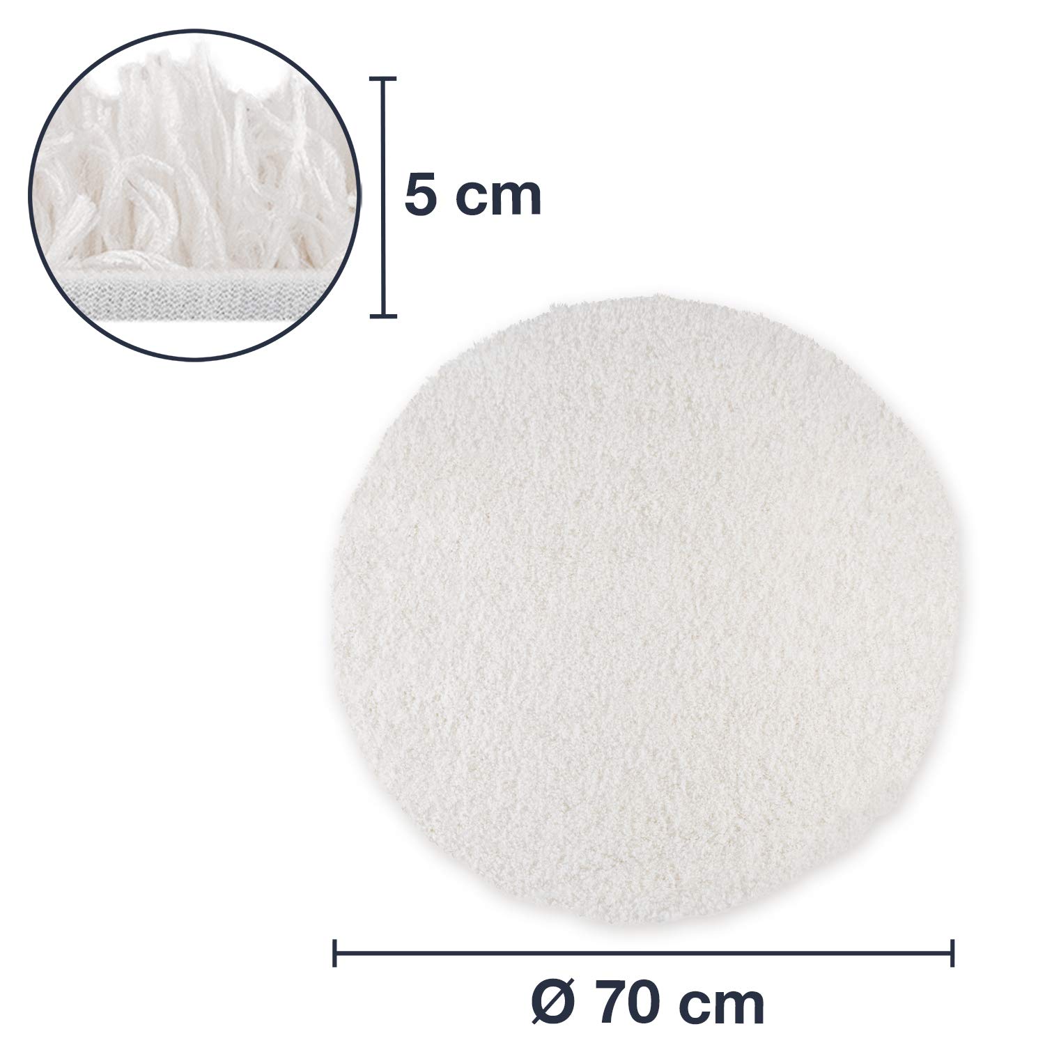 WohnDirect Premium hoogpolig badkamertapijt, grijs • antislip en extra pluizige badmat • badmat, rond, diameter 70 cm