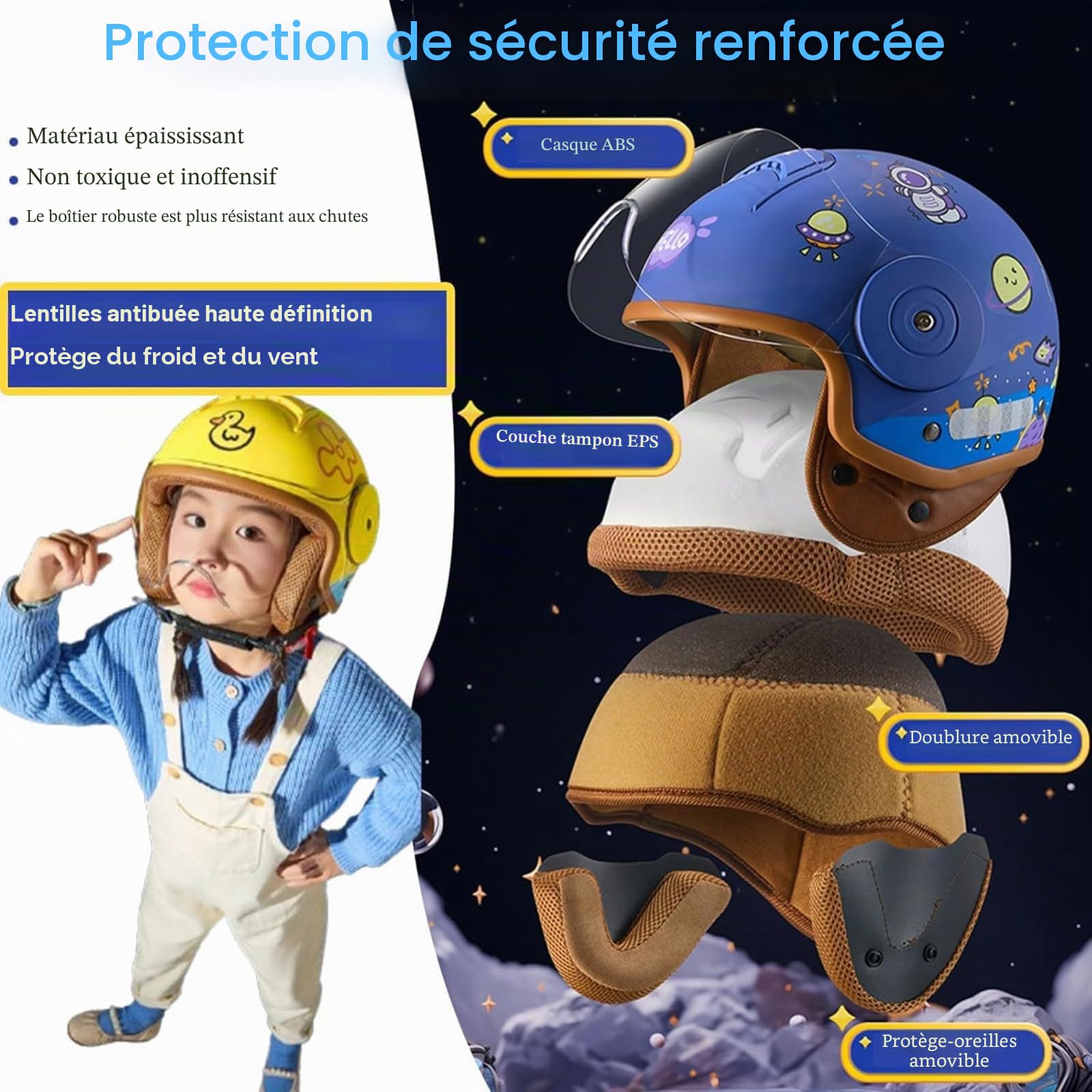 Casque De Moto Pour Enfants, Scooter, Cyclomoteur, Casque Jet Avec Visière Solaire, Mignon Pour Filles, Pour Garçons, Taille 5-12 Ans, 46-54CM