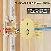 Vista 6 de KOJOX - Sistema de ducha de 10 pulgadas en oro cepillado con cabezal de ducha de lluvia de alta presión - Cabezal de ducha de mano de 3 ajustes