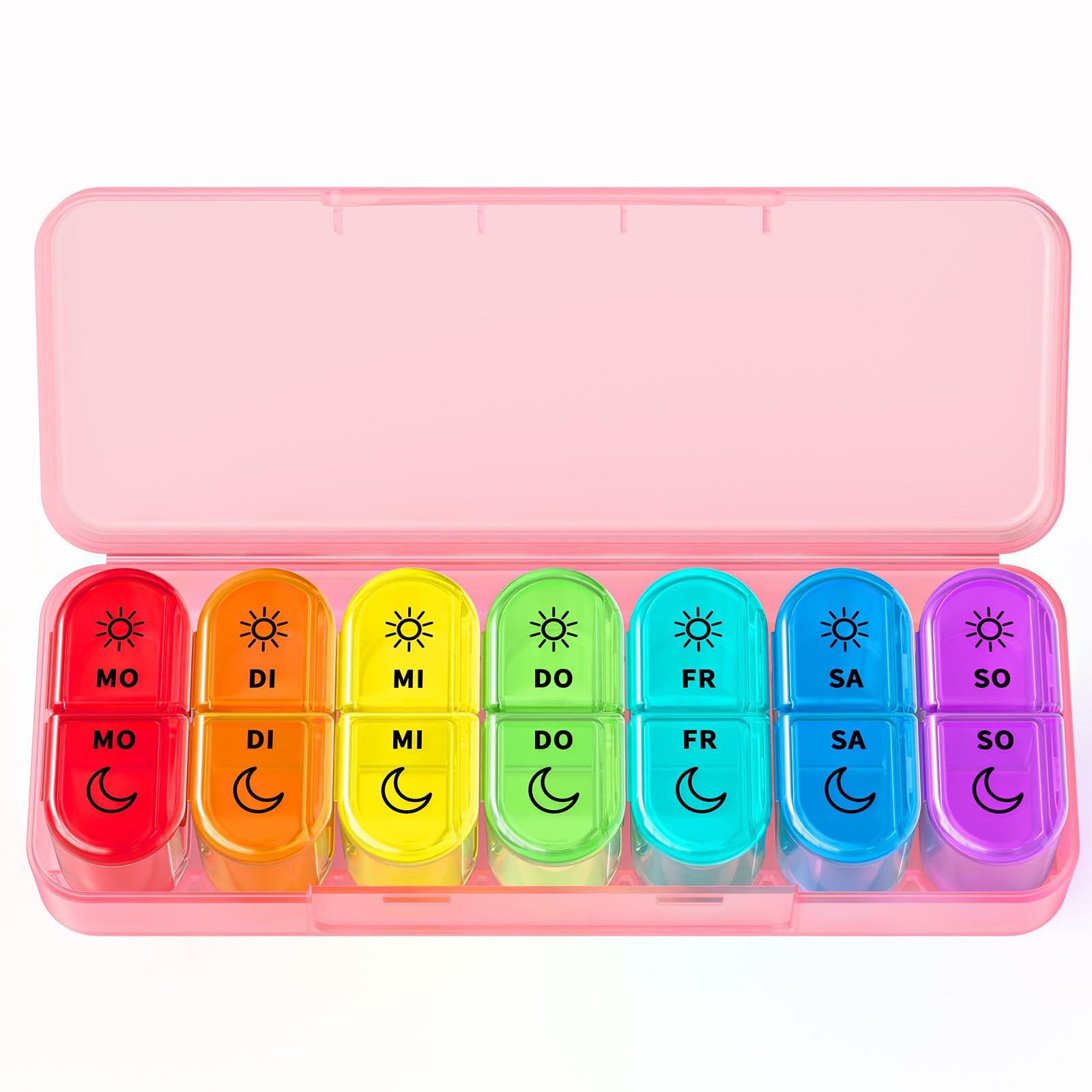 Doruimi Tablettenbox 7 Tage Morgens Abends, Pillendose Klein für Unterwegs，Medikamentenbox 7 Tage 2 fächer Große Fächer für Medikamente, Vitamine, Fischöl - Weiß