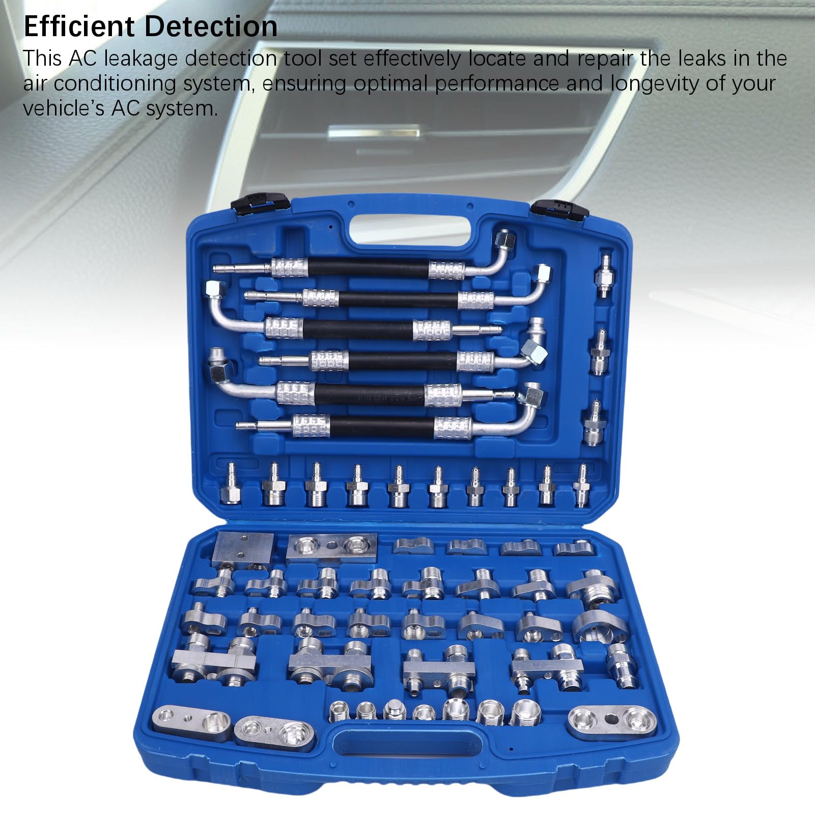 Kit de Herramientas de Detección de Fugas de Aire Acondicionado Automotriz de 56pcs Brass Brass Tool de Detección de Fugas, Juego de Reparación del Kit de Prueba de Fugas para