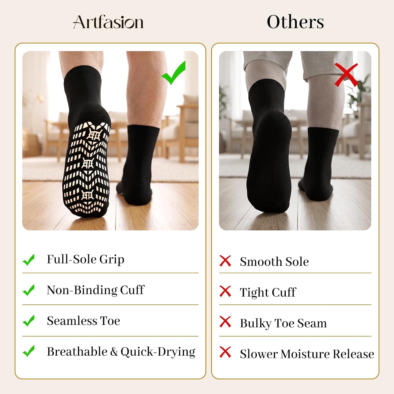 Artfasion Non Slip Grip Socks Men: Fall Prevention Hospital Seniors 9-15 image 4