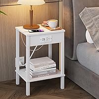 Vista 5 de VIMBER Side Table with Charging Station, Set of 2 End Tables with USB Port and Outlets, Nightstands with 2-Tier Storage Shelves, Sofa Table for