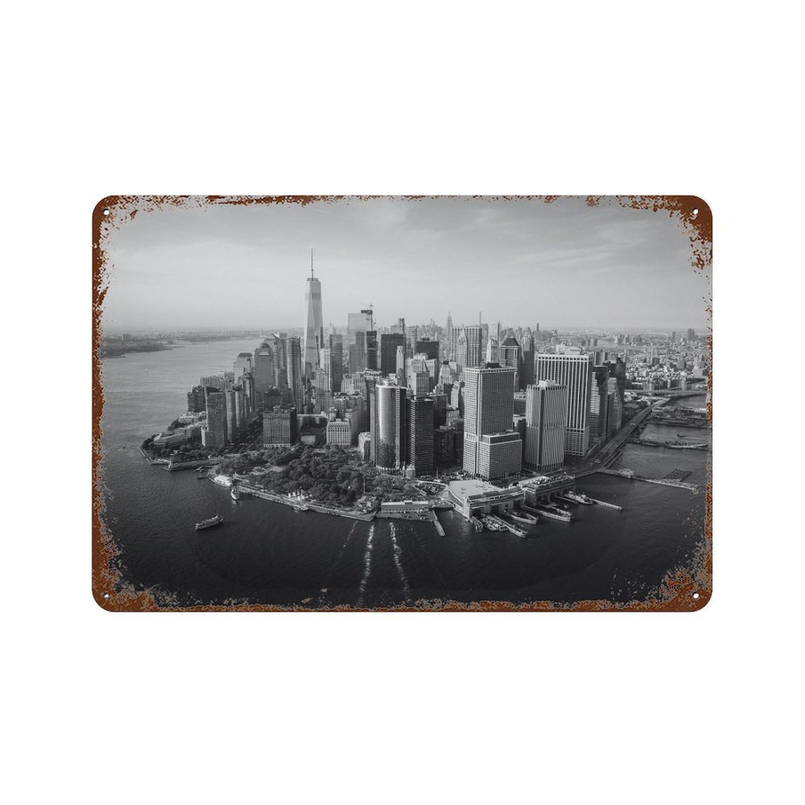 xiaoxiaoshen Black And White Manhattan Photo Decor USA Wall Decor Art Metal Tin Poster Modern Home Decor Art Home Bar Shop Decorations Vintage Sign 20x30cm