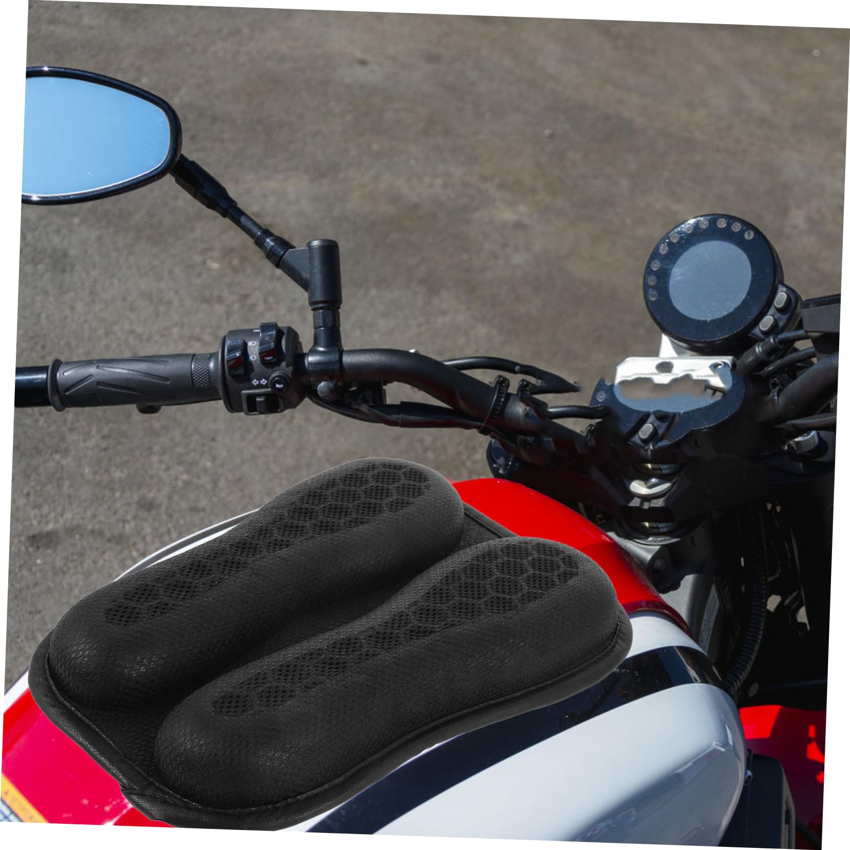 Cuscino Sedile Moto Traspirante in Mesh e Gel Nero, Facile da Installare, Accessorio Moderno per Motociclisti, per Viaggi Estivi e Protezione Solare
