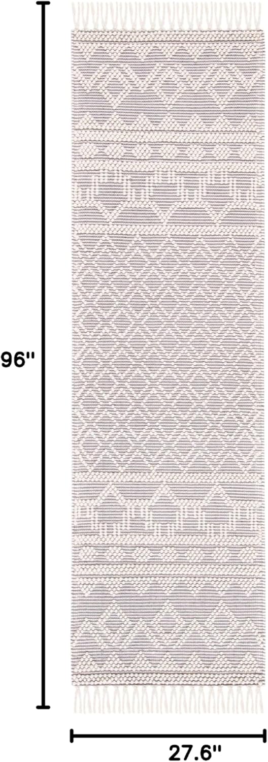SAFAVIEH Natura Collection Runner Rug - 2'3" x 8', Ivory & Grey, Handmade Wool, Ideal for High Traffic Areas in Living Room, Bedroom (NAT351A)