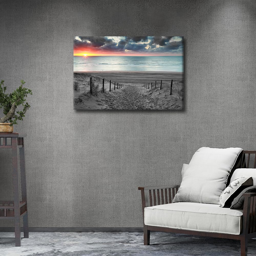 TISHIRON Wall Art Decor Black and White Canvas Print Picture Sunset Scenery Modern Painting Artwork for Office Wall Decor Home Decoration Stretched and Framed Ready to Hang 16x24inch - Image 2