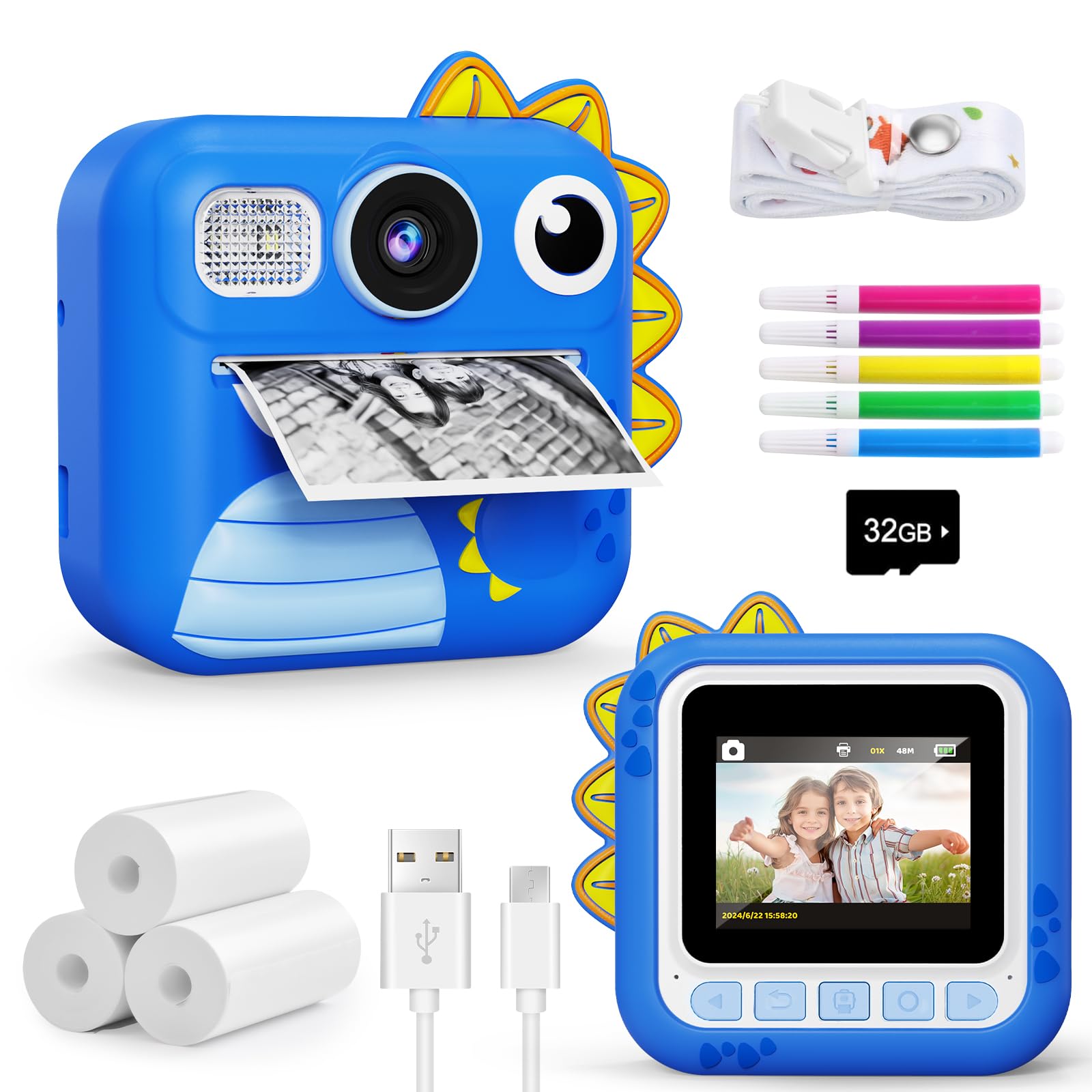 KOKODI Kids Camera Instant Print, Toddler Cameras Christmas Birthday Gifts for Boys Age 3-12, Digital Video Instant Printer Camera for Kids, Toys for