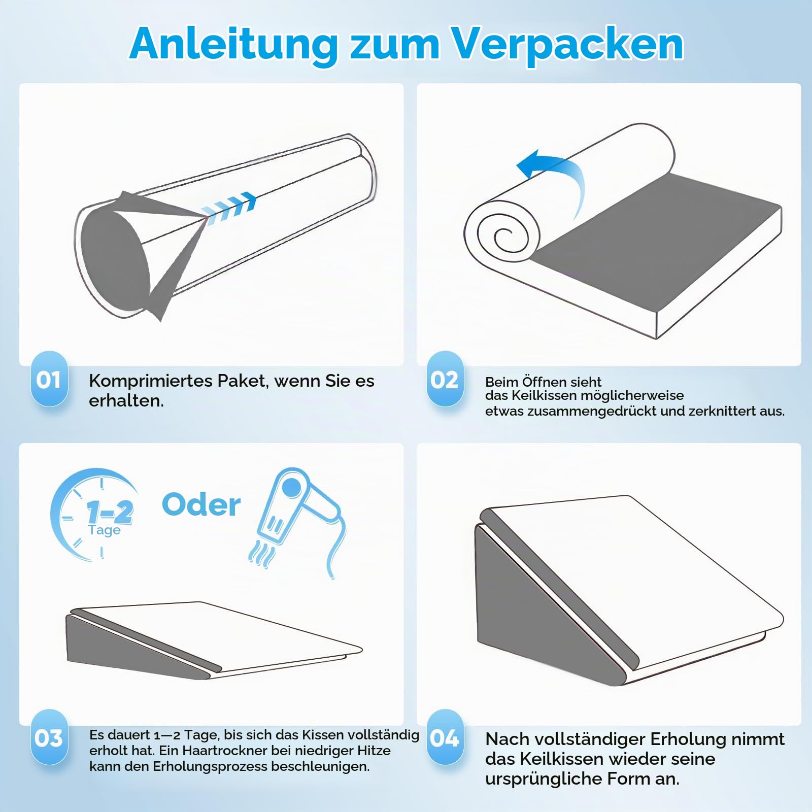 Keilkissen für Bett und Sofa, L50xB50xH26 Doppelte Lesekissen mit Waschbarem Bezug, Memory Schaum, bei Schnarchen und für mehr Komfort im Nacken- und Rückenbereich