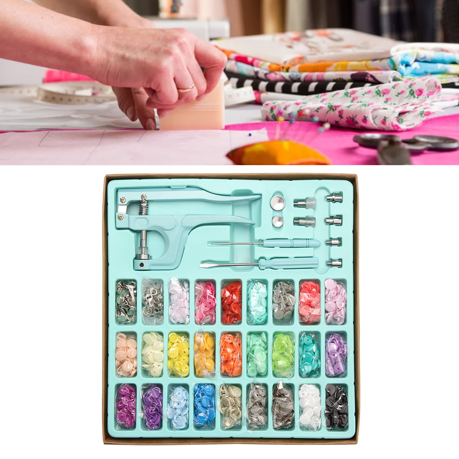 Kit Bottoni Automatici in Metallo E Resina, Set di Bottoni Automatici di Facile Utilizzo Per Cucire Abbigliamento, Colori Vividi E Brillanti, Include Strumenti Per Una Comoda(Blu)