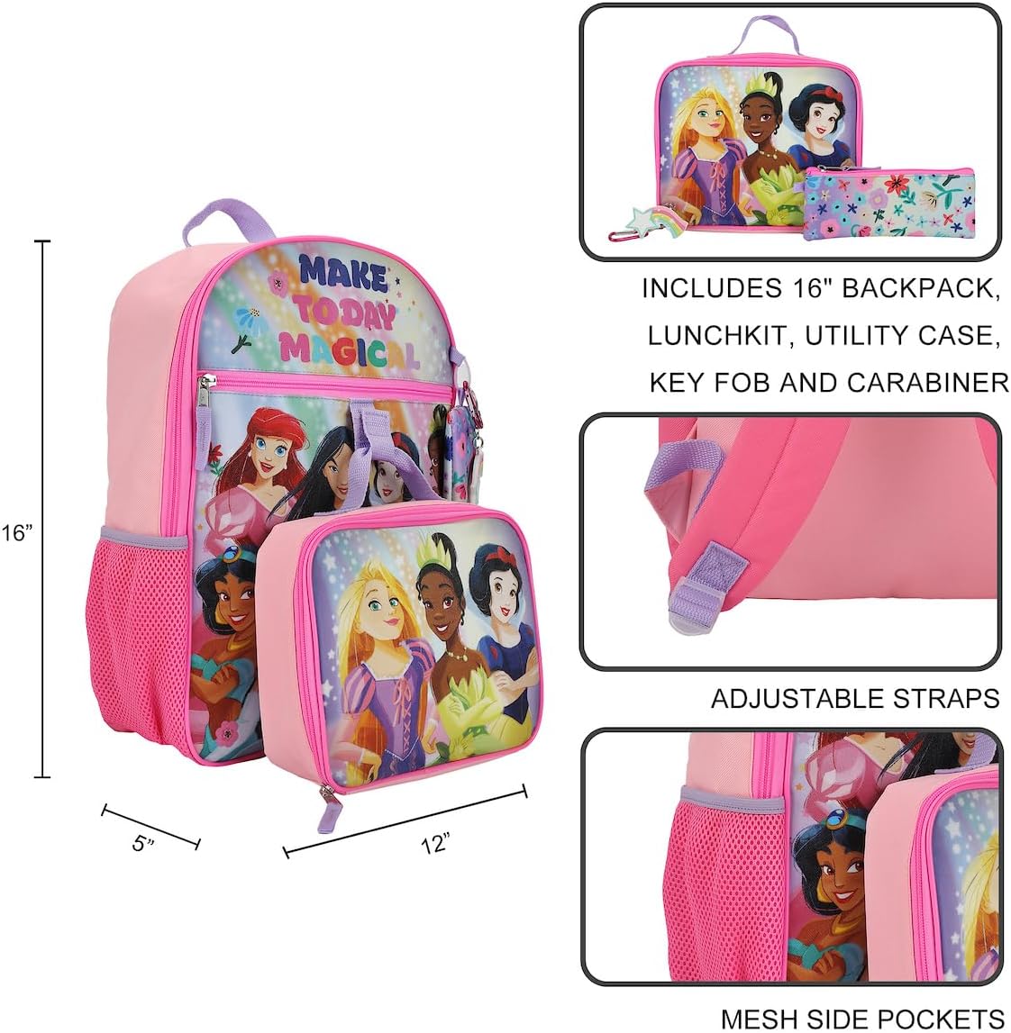 Disney Princesses Make Today Magical 5-Piece Backpack & Lunchbox Set - Image 4