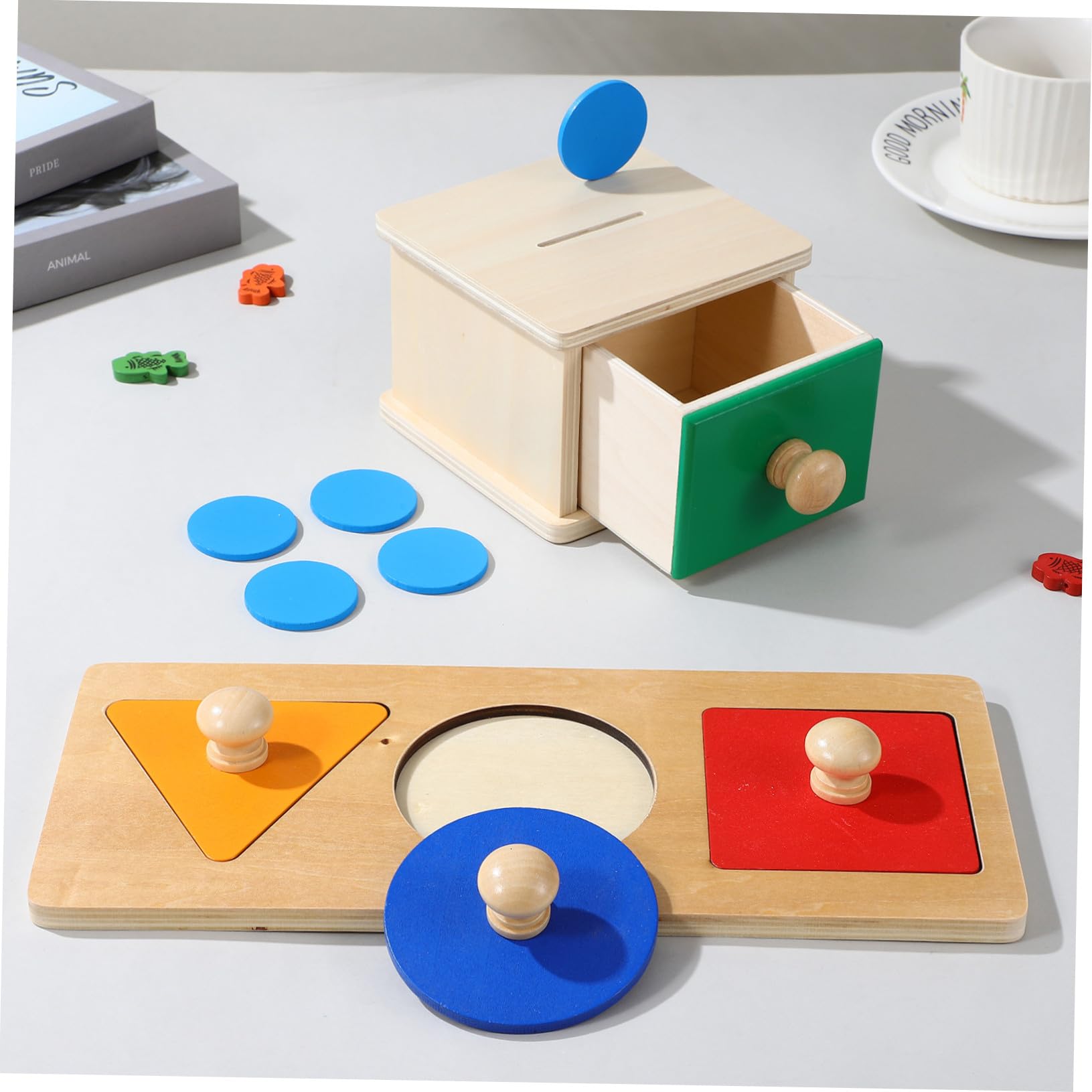 2juego Panel de Caja de Monedas Juguetes de Bloques de Madera Rompecabezas Educativos Primera Infancia para Clasificación y Bloques Casa o Escuela