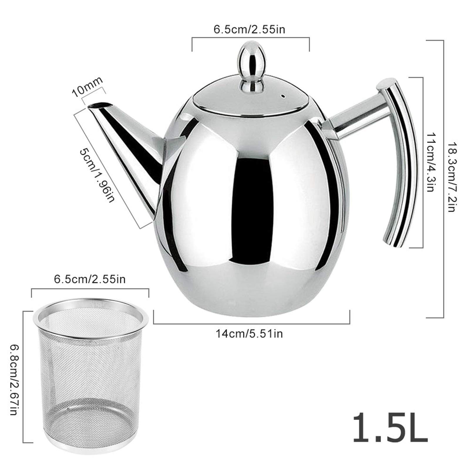 Dzbanek do herbaty ze stali nierdzewnej z zaparzaczem do herbaty luzem i torebek z herbatą (1500 ml)