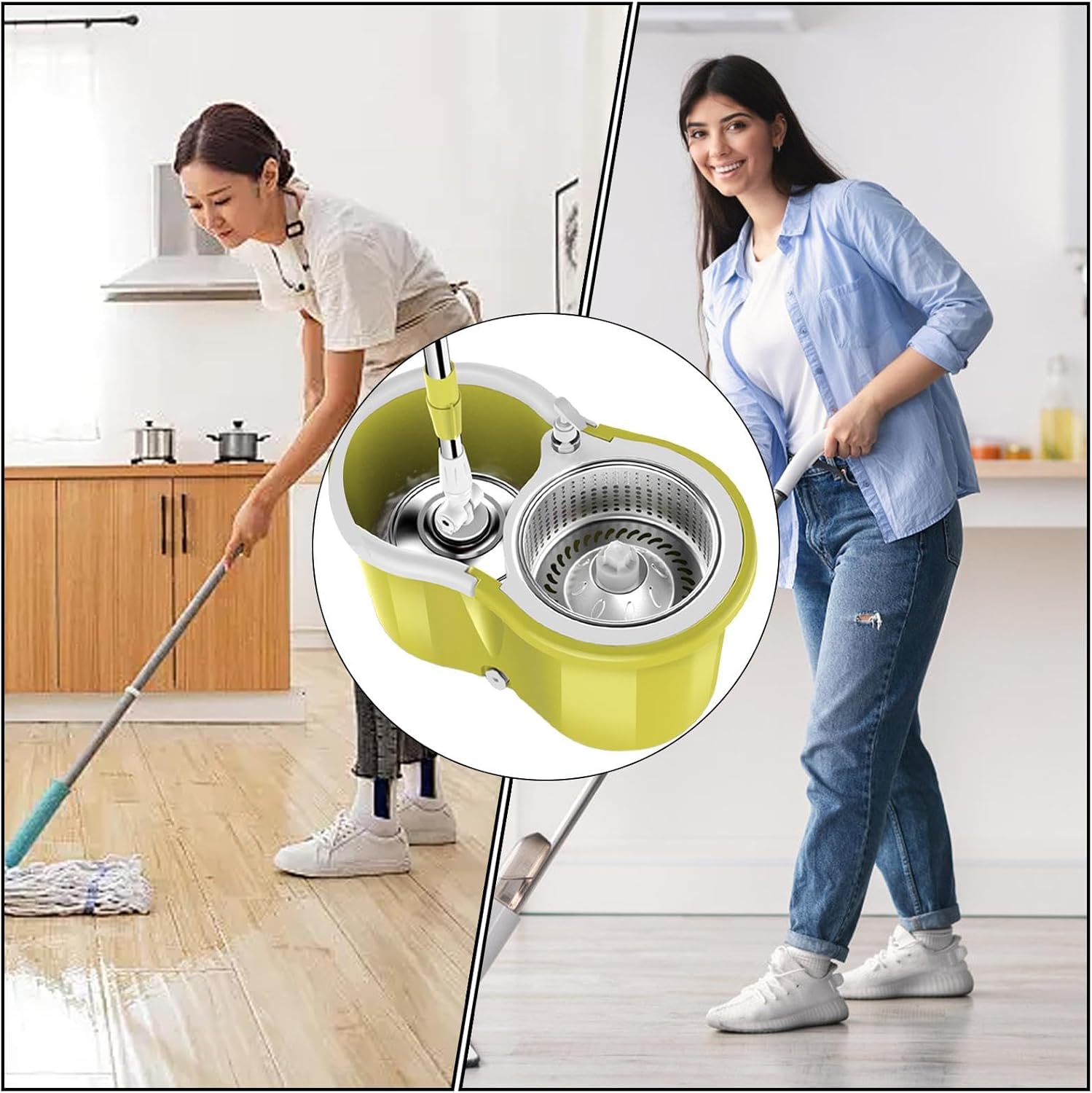 スピナー付きバケツ付きモップ、バケツ付きモップ | ビスタ床掃除用回転モップシステム マイクロファイバーモップ - 家庭用会社用多用