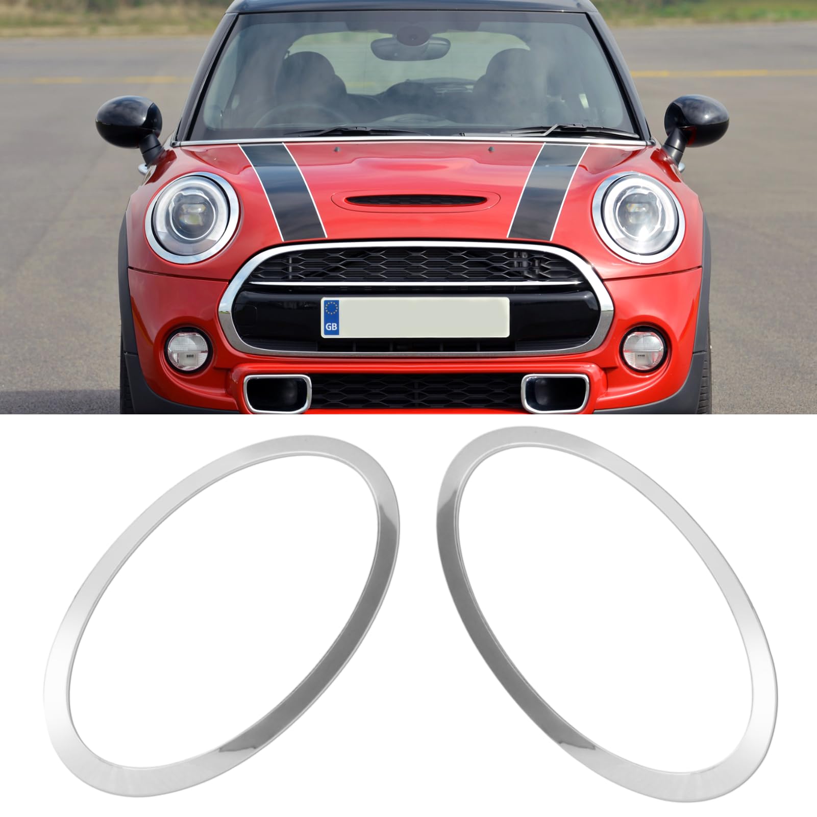 TTCR-II 2PCS Compatibile con Anello Fanale Mini Cooper F55 F56 F57 2014-2020, Lunetta Anello Rifinitura Fari per Mini F56 51137300631 51137300632, F57 Fanali Anteriori Anello Decorativo (Argentato)
