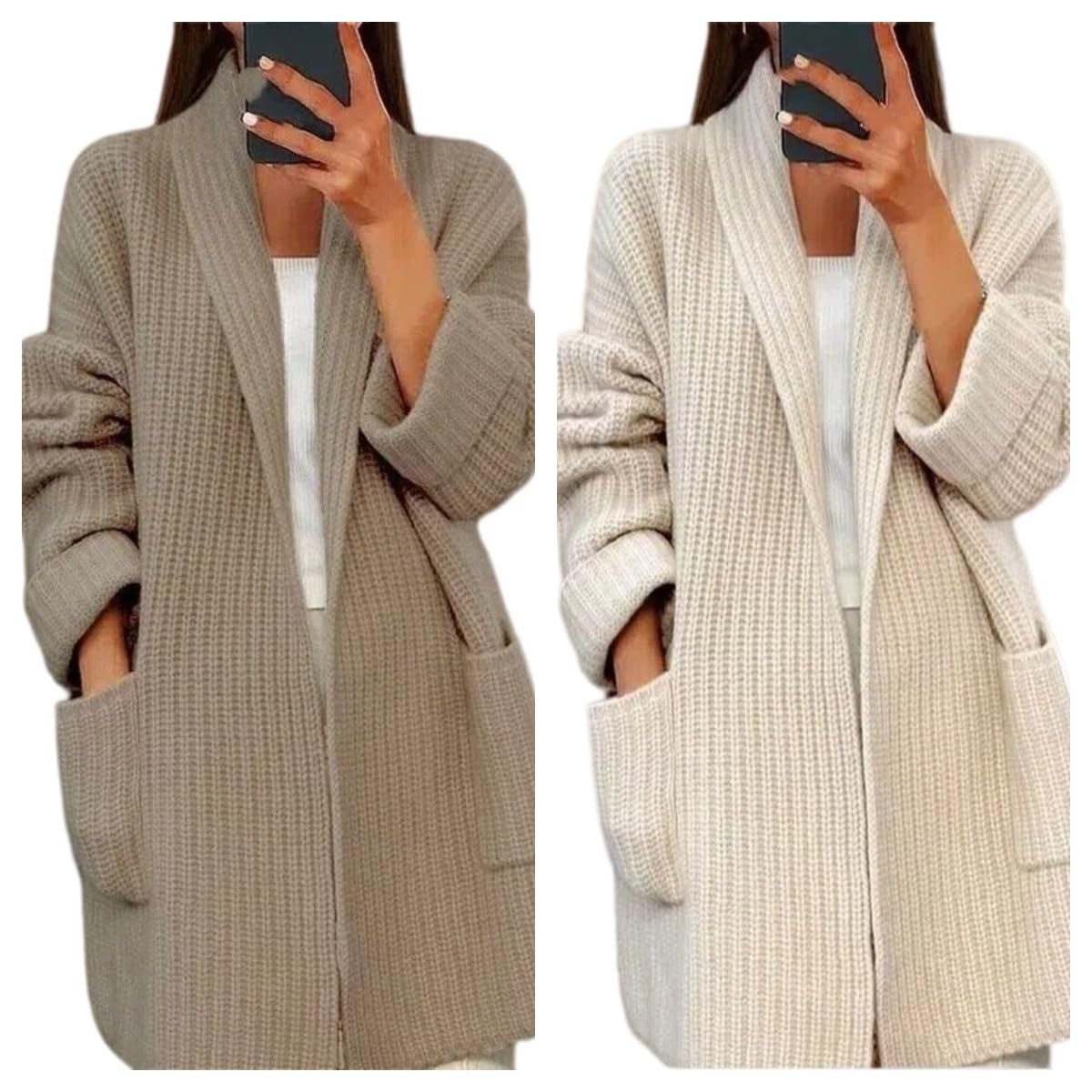 Rebeca Mujer, Cárdigan De Punto Grueso para Mujer, Abierto por Delante, De Manga Larga, Suave, con Bolsillos, Cómodo Y De Corte Relajado, Ideal para La Oficina, Ocasiones Informales Y para El Otoñ