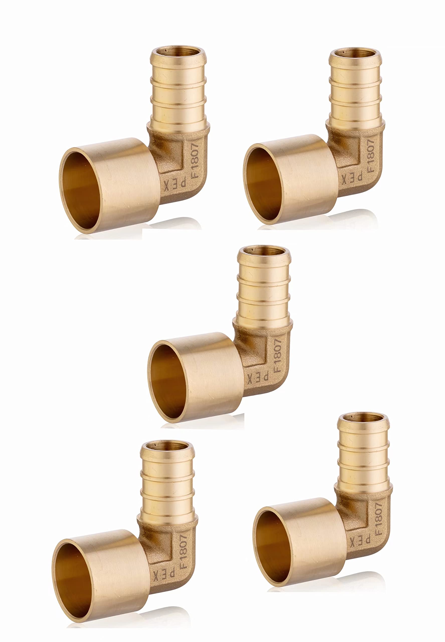 EFIELD PEX 1/2 "x 1/2" hembra sudor 90 grados codo adaptador de cobre (sobre tubo de cobre) latón crimpado sin plomo 5 piezas
