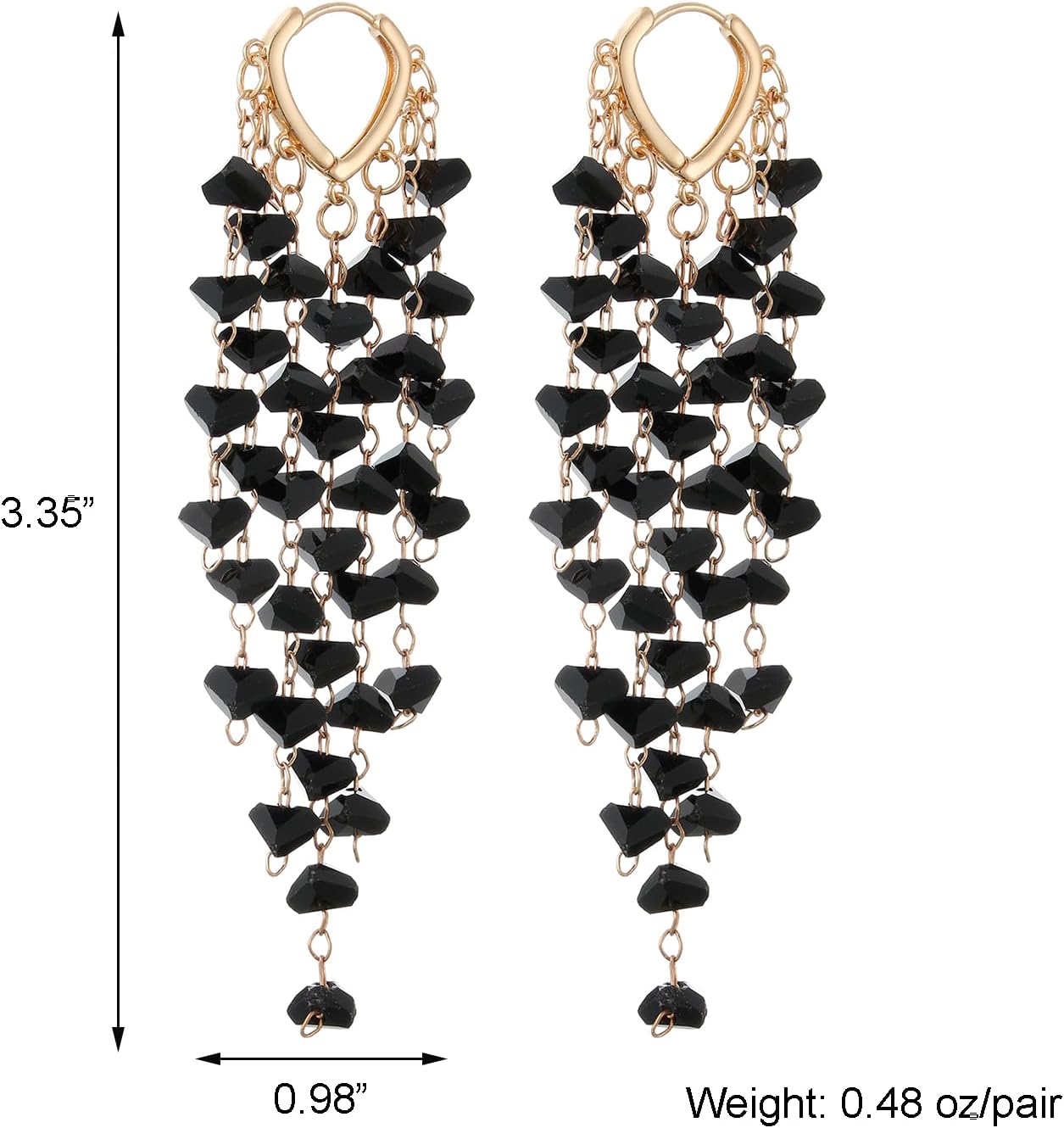 Fringe Hoop Dangle Earrings, Long Beads Tassel Chain Earrings for Women Sparkly Chandelier Earrings - Image 5