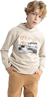 سويت شيرت حديث منسوج بغطاء للرأس وأكمام طويلة وقصة عادية للأولاد من ديفاكتو، B7105A8